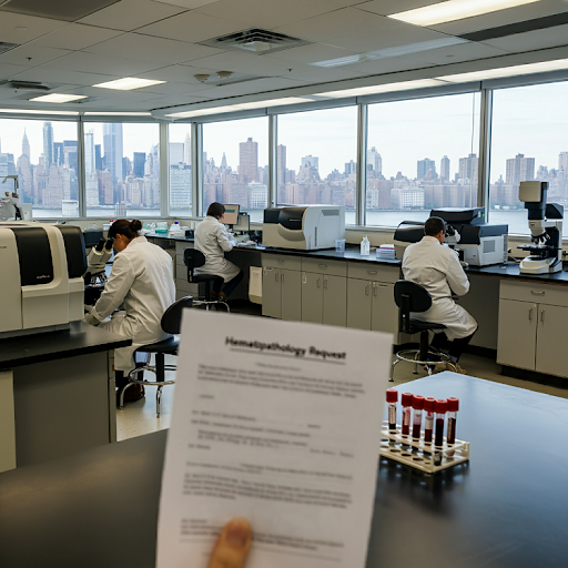 Blood samples in the lab are used for CBC with or without genomic testing